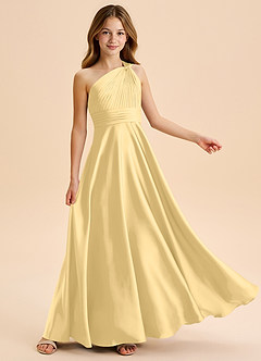 Azazie Charlize Junior Butter A-Line Pleated Stretch Satin Dress image5