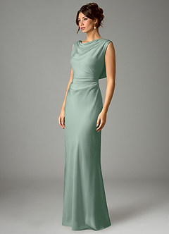 Azazie Kieryn Bridesmaid Dresses Agave Mermaid Pleated Stretch Satin Dress image5