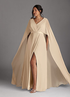 Azazie Isa Mother of the Bride Dresses Champagne A-Line V-Neck Pleated Chiffon Dress image10