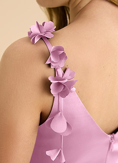 Azazie Gumdrop Junior Candy Pink Empire Pleated Stretch Satin Dress image8