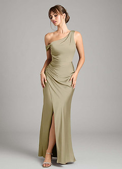 Azazie Madelyn Bridesmaid Dresses Moss Green Mermaid One Shoulder Stretch Satin Convertible Dress image1
