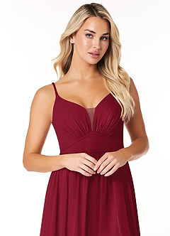Azazie Rayna Bridesmaid Dresses Burgundy A-Line V-Neck Pleated Chiffon Dress image6