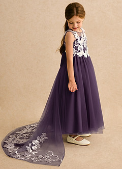 Azazie Mixie vestidos de niña de las flores Vestido de Ciruela de Encaje de Corte Princesa image3