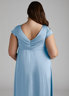 Azazie Allessia Robes de demoiselle d'honneur de maternité Robe Trapèze Plissée Longueur ras du sol Satin extensible image12