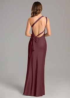 Azazie Monroe Bridesmaid Dresses Sangria Mermaid One Shoulder Stretch Satin Dress image2