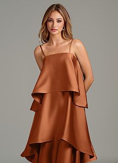 Azazie Azalea Bridesmaid Dresses Copper A-Line Ruched Stretch Satin Dress image2