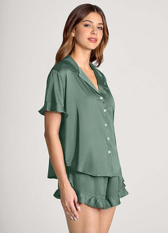 front 매칭 컬러 개인 자수 이름 주름 장식 반팔 파자마 세트