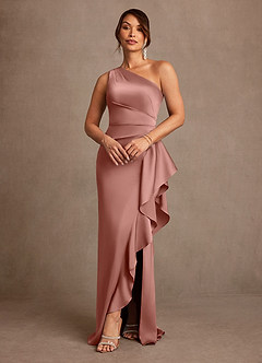 Azazie Yvette Mother of the Bride Dresses Rosette Sheath One Shoulder Stretch Satin Dress image1