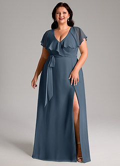 Azazie Lainey Bridesmaid Dresses Neptune A-Line with Pockets Chiffon Dress image3