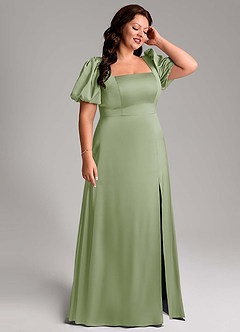 Azazie Fyona Vestidos de damas de honor Vestido de Salvia Polvorienta de Satén Elástico de Corte en A con Plisado image13