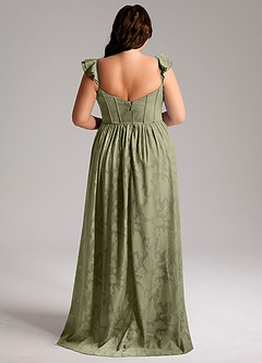 Azazie Denisse Vestidos de damas de honor Vestido de Pistacho de Devorado Floral de Corte en A con Volante image8