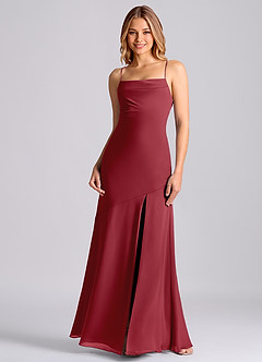 Azazie Grata Bridesmaid Dresses Pomegranate Mermaid Pleated Chiffon Dress image3