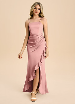 Azazie Buzzy Junior Rosette Sheath Pleated Stretch Satin Dress image5