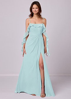 Barbie ♥ Azazie Bridesmaid Dresses Sea Glass A-Line Off the Shoulder Chiffon Convertible Dress image7