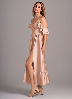 Azazie Anaya Brautjungfernkleider Wandelbar A-Linie Herzausschnitt Stretch-Satin Kleid Roségold image4