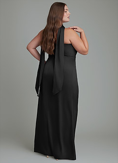 Azazie Calandra Bridesmaid Dresses Black Sheath Pleated Stretch Satin Dress image7