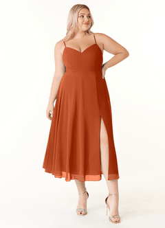 Azazie Clarissa Bridesmaid Dresses Burnt Orange A-Line V-Neck Chiffon Dress image14