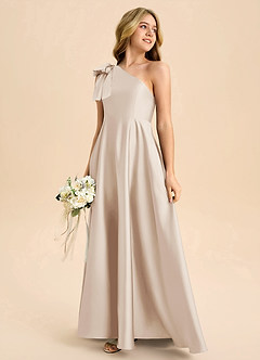 Azazie Penguin Junior Abito A-Line in Raso Elasticizzato Fiocco Alabastro Bianco image6