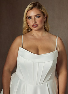Azazie Katalina Trouwjurken Jurk van Satijn met Baljurk Strapless Diamant Wit image17
