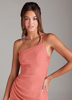 Azazie Eren Robes de demoiselle d'honneur Robe Sirène en Mousseline de soie Asymétrique Rose Saumon image6