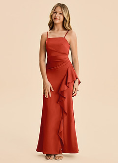 Azazie Lyla Junior Meerjungfrau-Linie Plissee Stretch-Satin Kleid Rost image5
