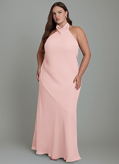 Azazie Velli Robes de demoiselle d'honneur Robe Sirène en Mousseline de soie Col haut Rose Poudré image8