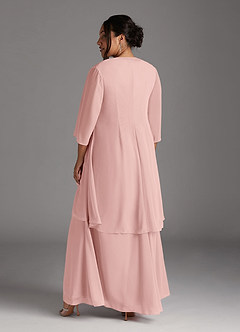 Azazie Manuella Mère de la mariée Robes Robe Trapèze en Mousseline de soie Col V plissé Rose Poudré image15