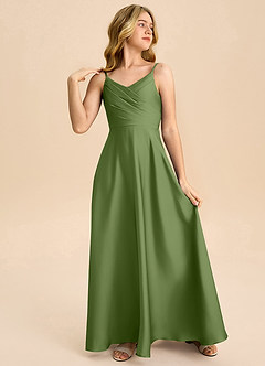 Azazie Bug Junior Juniper A-Line Pleated Stretch Satin Dress image4