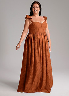 Azazie Denisse Suknie dla druhen Linia A Marszczony Kwiatowe wypalenie Do ziemi Sukienka image10