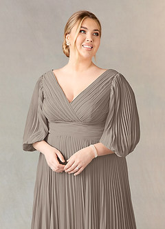 Azazie Zahara Mother of the Bride Dresses Taupe A-Line V-Neck Pleated Chiffon Dress image11