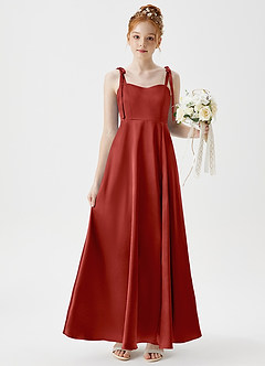 Azazie Rosey Junior A-Linie Herzausschnitt Metallischer Satin Kleid Rost image1