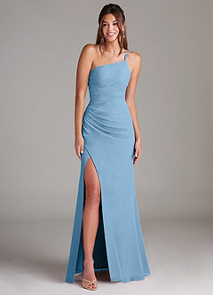 Azazie Eren Brautjungfernkleider Etui One-Shoulder Chiffon Kleid Stahlblau image3