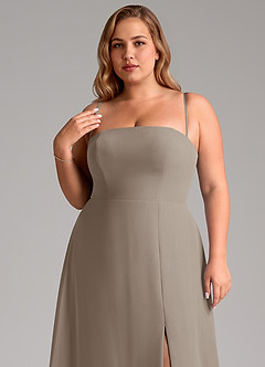 Azazie Wren Bridesmaid Dresses Taupe A-Line Side Slit Chiffon Convertible Dress image11