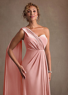 Azazie Aphra Mother of the Bride Dresses Dusty Rose Sheath One Shoulder Velvet Dress image6