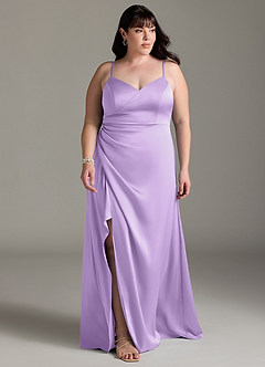 Azazie Marchella 신부 들러리 드레스 A라인 코르셋 스트레치 새틴 바닥 길이 드레스 image7