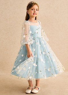 Azazie Elowen Robe Demoiselle D'honneur Fillette Robe Trapèze en Dentelle Encolure en Forme de Cœur Brume image4