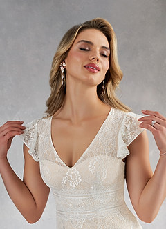 Azazie MJ Final Sale Diamond White Champagne Mermaid Lace Dress image6