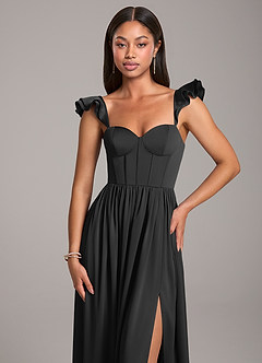 Azazie Denisse Bridesmaid Dresses Black A-Line Ruched Stretch Satin Dress image6