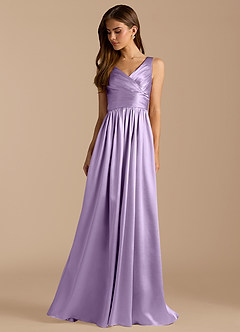Azazie Keyla Bridesmaid Dresses Lilac A-Line Pleated Metallic Satin Dress image3