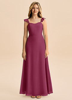 Azazie Mavie Junior Mulberry A-Line Ruched Chiffon Dress image4