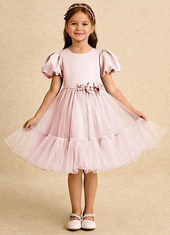 Azazie Cocoa Blumenmädchenkleider Ballkleid Plissee Tüll Kleid Zartrosa image1