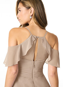 Azazie Dakota Bridesmaid Dresses Taupe A-Line V-Neck Pleated Chiffon Dress image4