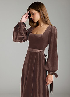 Azazie Leonia Bridesmaid Dresses Ganache A-Line Long Sleeve Velvet Dress image6