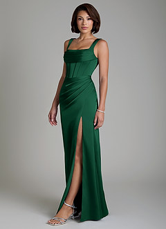 Azazie Amora Brautjungfernkleider Meerjungfrau-Linie Korsett Stretch-Satin Kleid Dunkelgrün image6