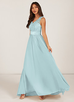 Azazie Gertrude Bridesmaid Dresses Mist A-Line Lace Chiffon Dress image3