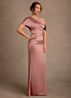 Azazie Rutha Mother of the Bride Dresses Rosette Sheath One Shoulder Stretch Satin Dress image3