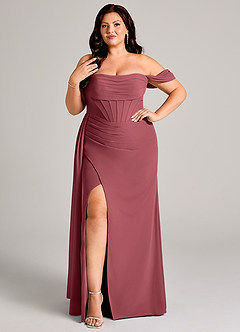 Azazie Amyra Jurken voor bruidsmeisjes Converteerbaar Jurk van Chiffon met Kolom Off the Shoulder Merlot image10