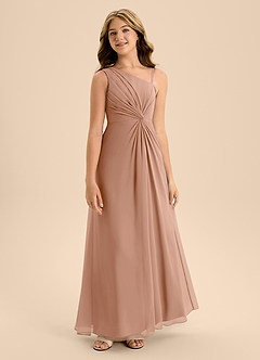 Azazie Brooke Junior Abito A-Line in Chiffon Spacco Laterale Champagne Rosa image5