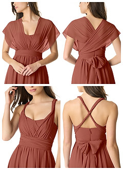 Azazie Olani Bridesmaid Dresses Auburn A-Line Off the Shoulder Chiffon Convertible Dress image6