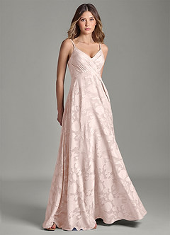 Azazie Amani 신부 들러리 드레스 A라인 주름진 플로럴 번아웃 바닥 길이 드레스 image1